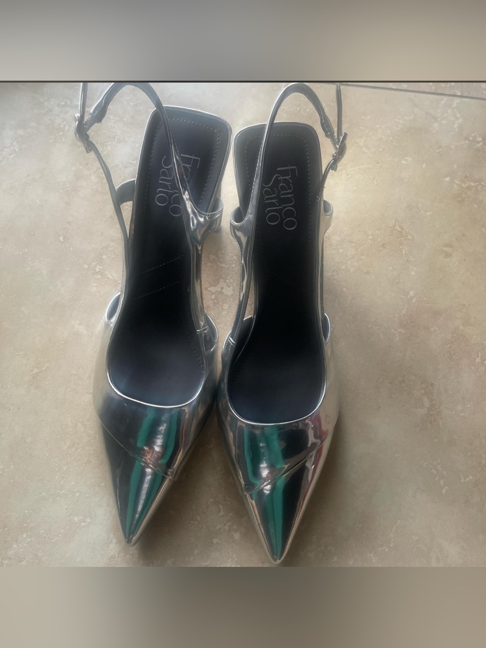 Franco Sarto Metallic Silver Pointed Slingback Heels